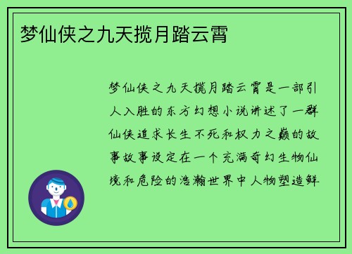 梦仙侠之九天揽月踏云霄