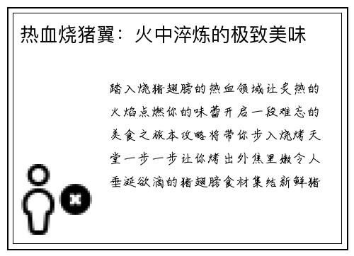 热血烧猪翼：火中淬炼的极致美味
